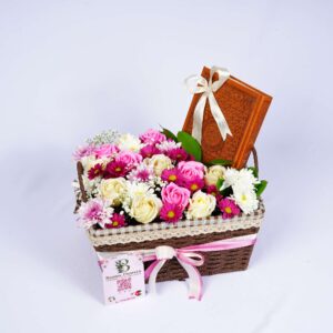 Elegant Mixed Roses Basket with the Holly Qur'an