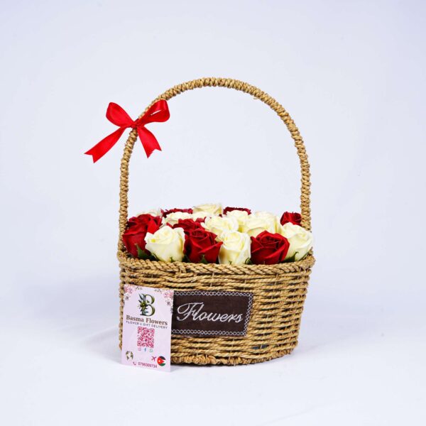 Mixed Red and White Rose Basket