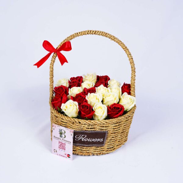 Mixed Red and White Rose Basket